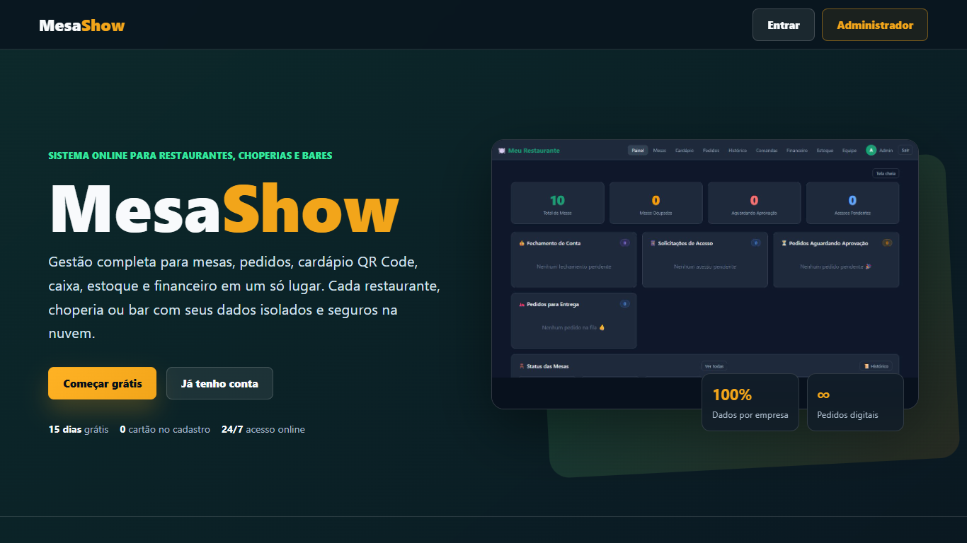 Página pública atualizada do Mesa Show